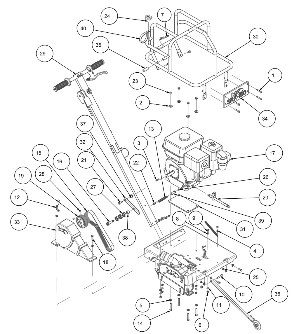 Section 01 Diagram and Parts List for SRX-150 172023-H MK Diamond Concrete Saw